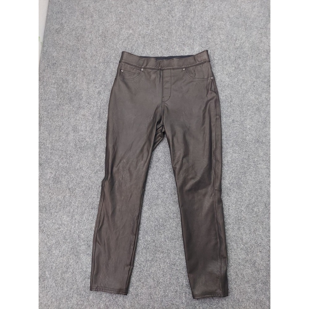 Spanx Faux Pebbled Leather Pants Womens Medium Petite Black Pull On Shapewear
